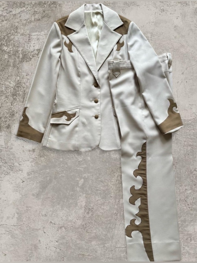 Vintage 70s Cream/Brown Two Tone Gab Western Cowboy Rockabilly Nudie Style Suit